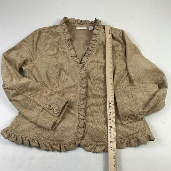 Chico’s Beige Corduroy Blazer Ruffle Trim Boho Button Jacket Long Sleeve 1 M - Picture 5 of 10